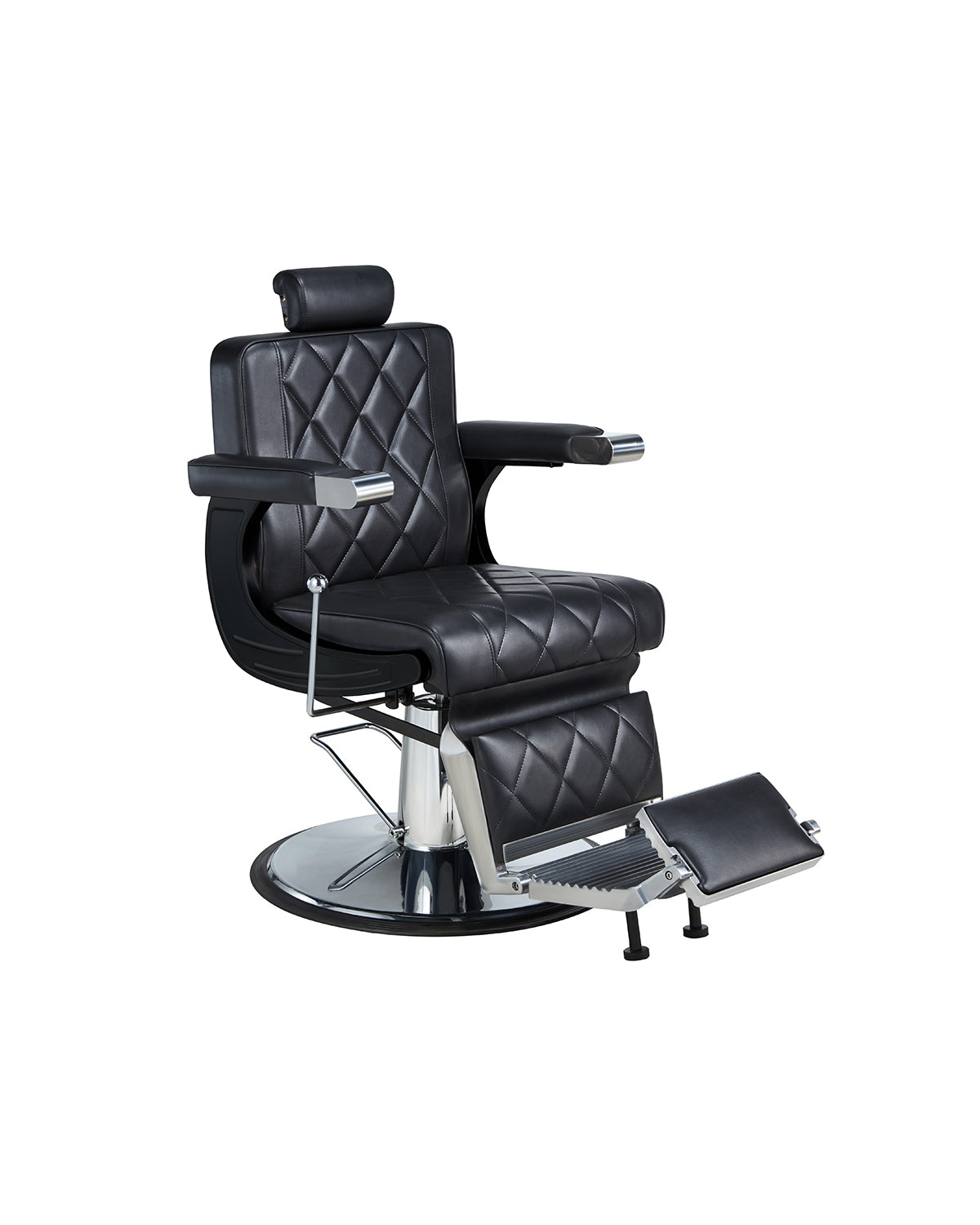 Dave - Poltrona da barbiere nera con base tonda cromata